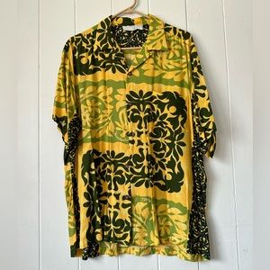 Vintage  Manuheali’i Men’s Tiare yellow green full button down shirt